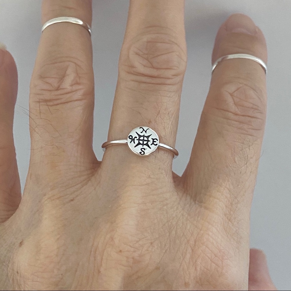 Sterling Silver Small Compass Ring, Silver Ring - image 2
